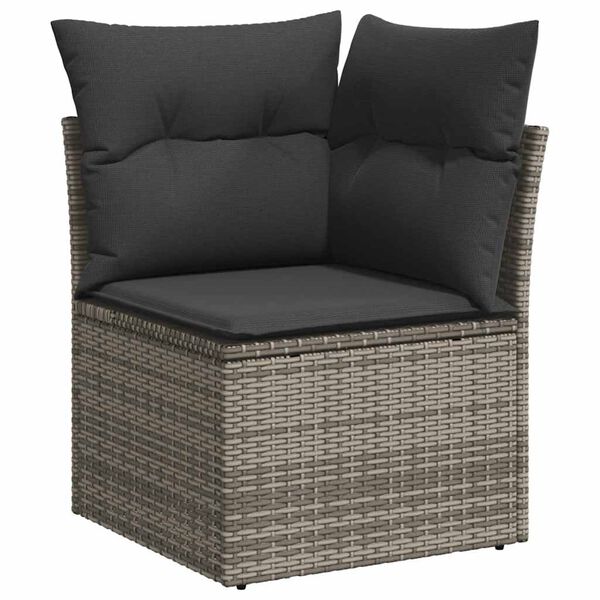 vidaXL 9-tlg. Garten-Sofagarnitur mit Kissen Grau Poly Rattan Akazie