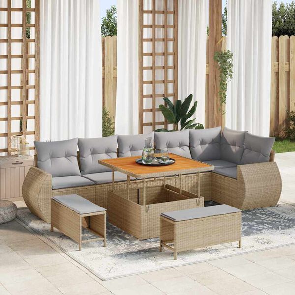 vidaXL Garten-Sofa-Set mit Kissen 9 pcs Beige und Hellgrau