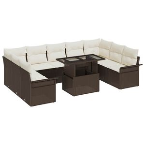 vidaXL Sofa Set mit Kissen 10 pcs Braun Poly-Rattan