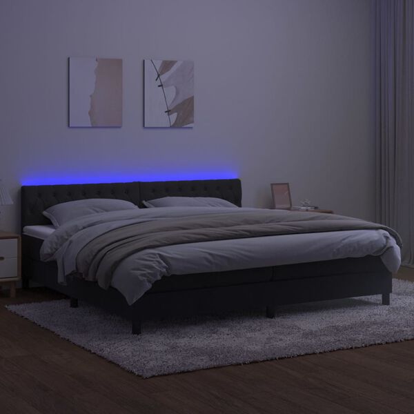 vidaXL Boxspringbett mit Matratze & LED Schwarz 200x200 cm Samt