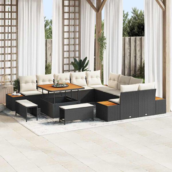 vidaXL Gartensofa-set 13 pcs Schwarz Poly-Rattan