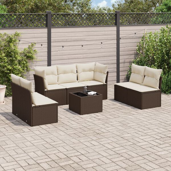 vidaXL 8-tlg. Garten-Sofagarnitur mit Kissen Braun Poly Rattan