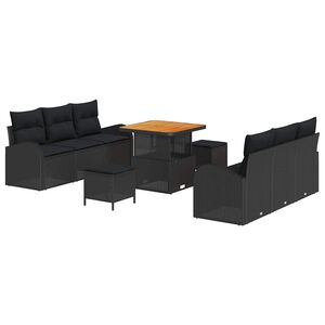 vidaXL Garten-Sofa-Set mit Kissen 9 pcs Schwarz Poly Rattan