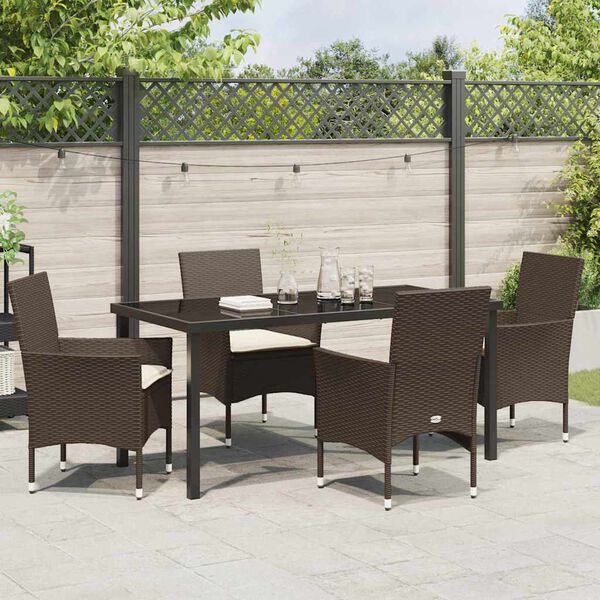 vidaXL Garten Essgruppe mit Kissen 5 pcs Braun Poly-Rattan
