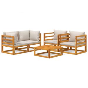 vidaXL 5-tlg. Garten-Lounge-Set mit Hellgrauen Kissen Massivholz