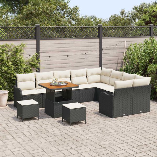 vidaXL Garten-Sofa-Set mit Kissen mit Kissen 12 pcs Schwarz und Creme