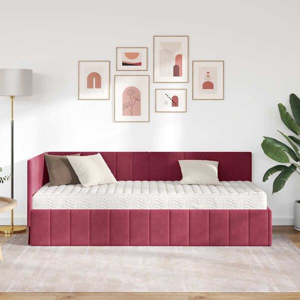 vidaXL Eckbettgestell mit Matratze mit Matratze 2 pcs Grün Samt