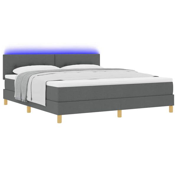 vidaXL LED Boxspringbett mit Matratze Dunkelgrau 180 x 200 cm Stoff