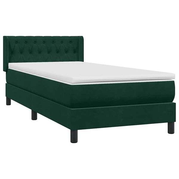 vidaXL Boxspringbett mit Matratze Dunkelgr&uuml;n 90x210 cm Samt