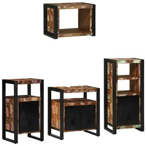 vidaXL Badezimmerm&ouml;bel-Set mit Regal 4 pcs Massives upgecyceltes Holz