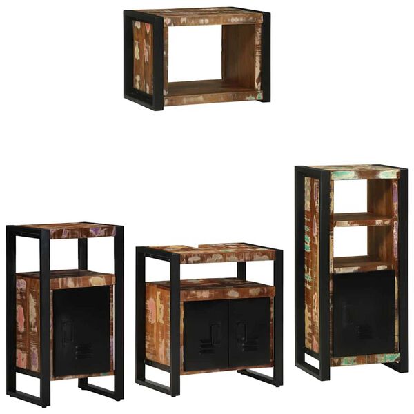 vidaXL Badezimmerm&ouml;bel-Set mit Regal 4 pcs Massives upgecyceltes Holz