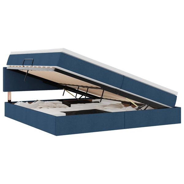 vidaXL Bett mit Stauraum und LED mit Matratze Blau 200 x 200 cm Stoff
