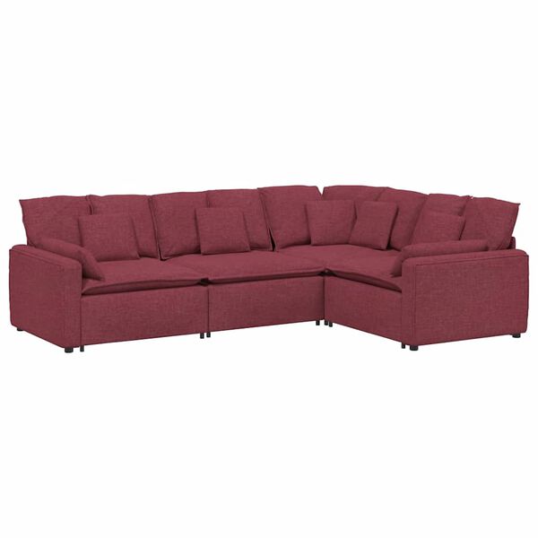 vidaXL Modulares Sofa mit Kissen Stoff Weinrot