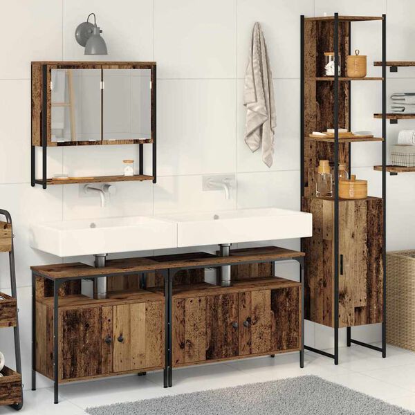 vidaXL Badezimmerm&ouml;bel-Set mit Regal 4 pcs Altholz Holzwerkstoff
