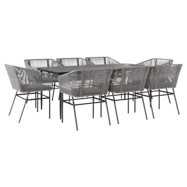 vidaXL 9-tlg. Garten-Essgruppe mit Kissen Grau Poly Rattan Glas