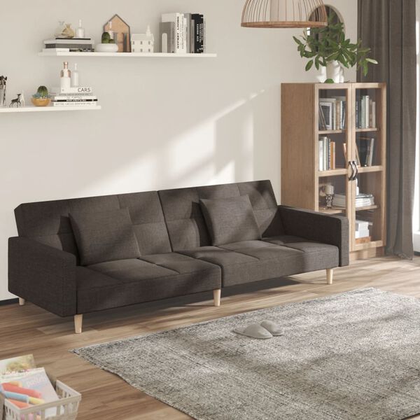 vidaXL Schlafsofa 2-Sitzer mit 2 Kissen Braun Stoff