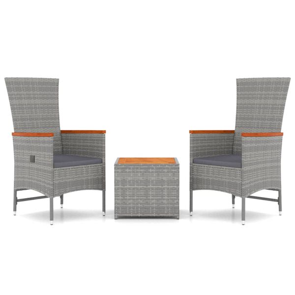 vidaXL 3-tlg. Garten-Lounge-Set Grau Poly Rattan & Massivholz Akazie