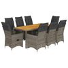 vidaXL 9-tlg. Garten-Bistro-Set mit Kissen Grau Poly Rattan