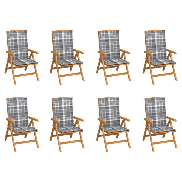 vidaXL Verstellbare Gartenst&uuml;hle mit Auflagen 8 Stk. Massivholz Teak