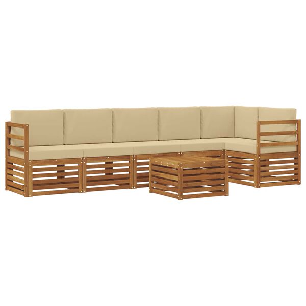 vidaXL Ecksofa Set mit Kissen 7 pcs Natur und Beige Massivholz Akazie