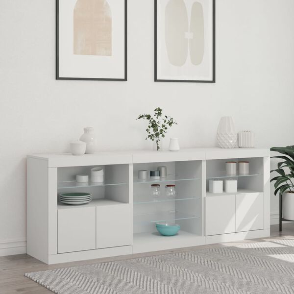 vidaXL Sideboard mit LED-Leuchten Wei&szlig; 181,5x37x67 cm