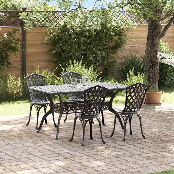 vidaXL Garten Essgruppe 5 pcs Schwarz Aluminium