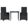 vidaXL 3-tlg. Garten-Essgruppe mit Kissen Schwarz Poly Rattan