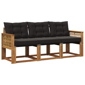 vidaXL Outdoor-Sofagarnitur mit Kissen 3 pcs Nat&uuml;rlich und Schwarz