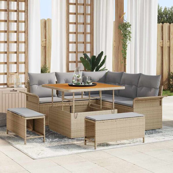 vidaXL Garten-Sofa-Set mit Kissen mit Kissen 8 pcs Beige und Hellgrau