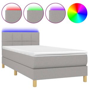 vidaXL Boxspringbett mit Matratze & LED Hellgrau 80x200 cm Stoff