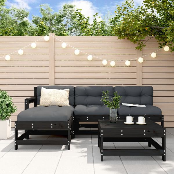 vidaXL 5-tlg. Garten-Lounge-Set mit Kissen Schwarz Massivholz