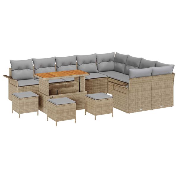 vidaXL Gartensofa-set mit Kissen 13 pcs Beige Poly-Rattan