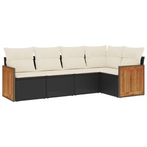 vidaXL 5-tlg. Garten-Sofagarnitur mit Kissen Schwarz Poly Rattan