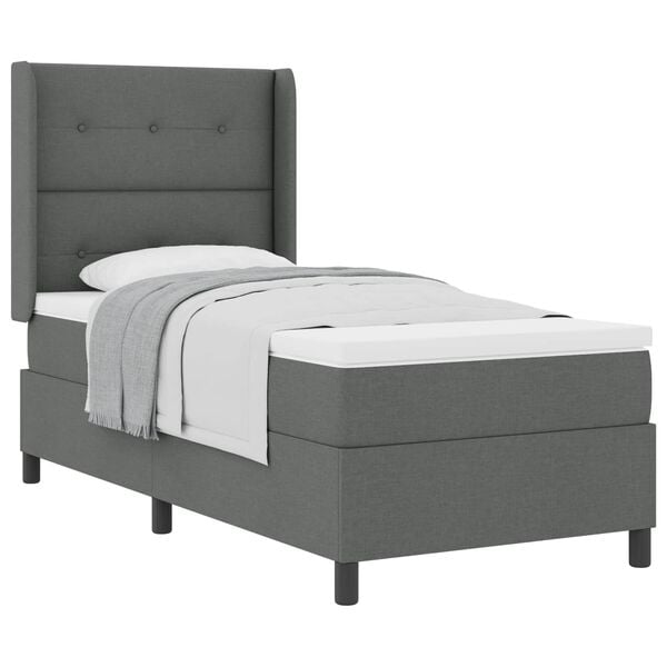 vidaXL Boxspringbett mit Matratze Dunkelgrau 90 x 190 cm Stoff
