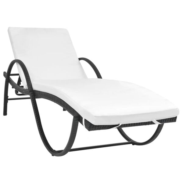 vidaXL Sonnenliege mit Auflage & Tisch Poly Rattan Schwarz