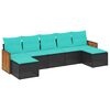 vidaXL 7-teiliges Gartensofa-Set mit Kissen, schwarzes Polyrattan