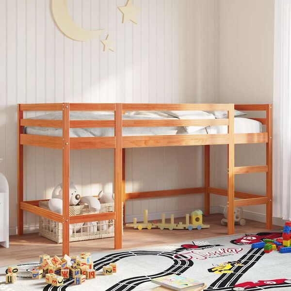 vidaXL Kinderhochbett mit Leiter Wachsbraun 80x200cm Massivholz Kiefer