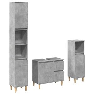 vidaXL 3-tlg. Badm&ouml;bel-Set Betongrau Holzwerkstoff