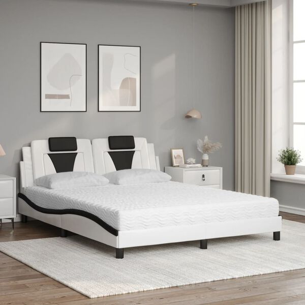 vidaXL Bett "Viana" mit Matratze Wei&szlig; und Schwarz 160x200 cm Kunstleder