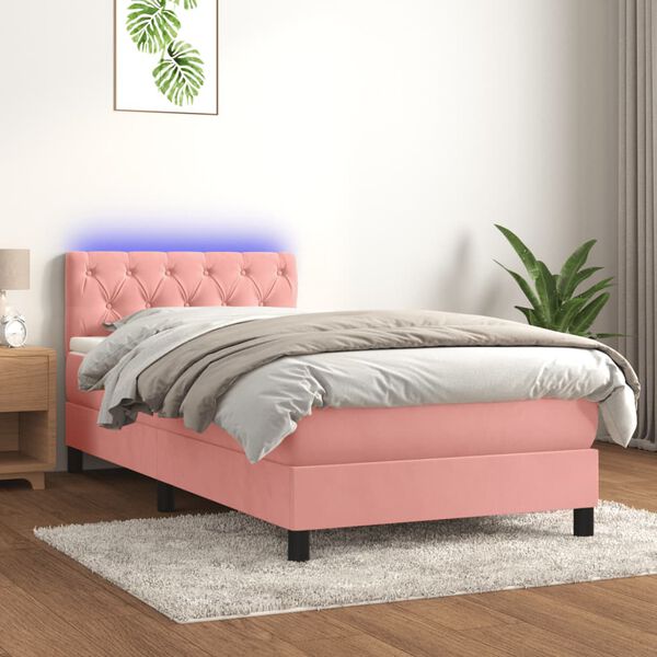 vidaXL Boxspringbett mit Matratze & LED Rosa 80x200 cm Samt