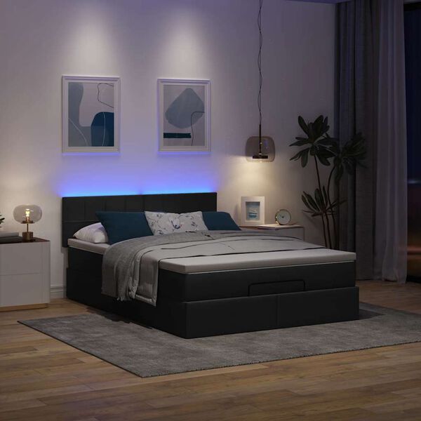 vidaXL Ottomane Bett mit Matratze & LEDs Schwarz 140x190 cm Stoff