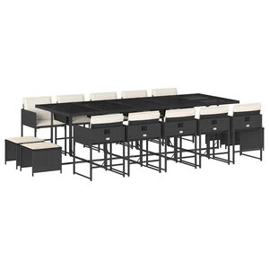 vidaXL 15-tlg. Garten-Essgruppe mit Kissen Schwarz Poly Rattan