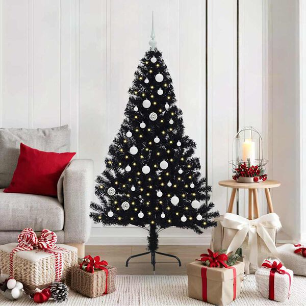 vidaXL K&uuml;nstlicher vorbeleuchteter Weihnachtsbaum Schwarz 150 cm PVC