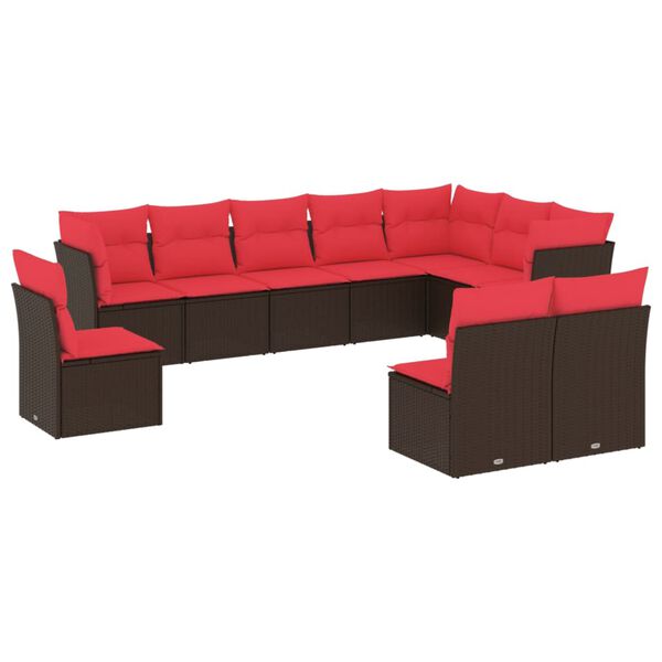 vidaXL 10-tlg. Garten-Sofagarnitur mit Kissen Braun Poly Rattan