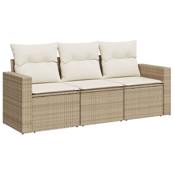 vidaXL 3-tlg. Garten-Sofagarnitur mit Kissen Beige Poly Rattan