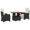vidaXL 3-tlg. Garten-Essgruppe mit Kissen Schwarz Poly Rattan