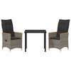 vidaXL Garten Essgruppe mit Kissen 3 pcs Grau Poly-Rattan