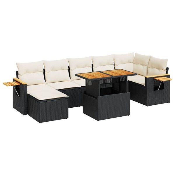 vidaXL 8-tlg. Garten-Sofagarnitur mit Kissen Schwarz Poly Rattan