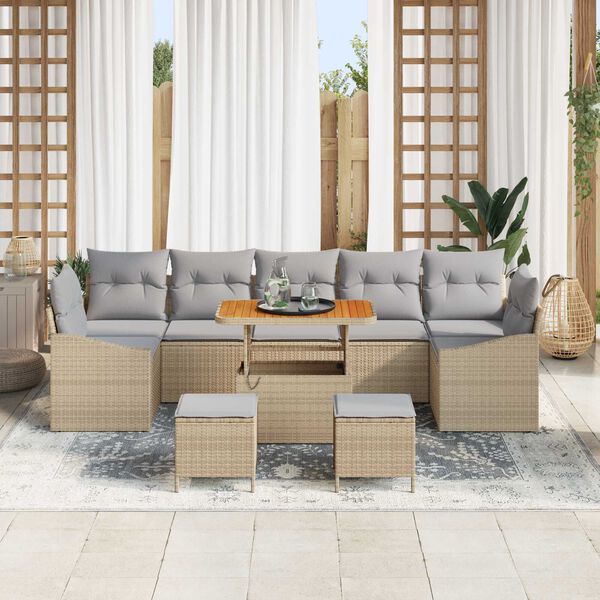 vidaXL Garten-Sofa-Set mit Kissen 10 pcs Beige Poly Rattan