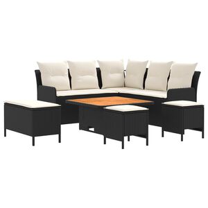 vidaXL M&ouml;belsets 7 Stk. Schwarz und Creme PE-Rattan